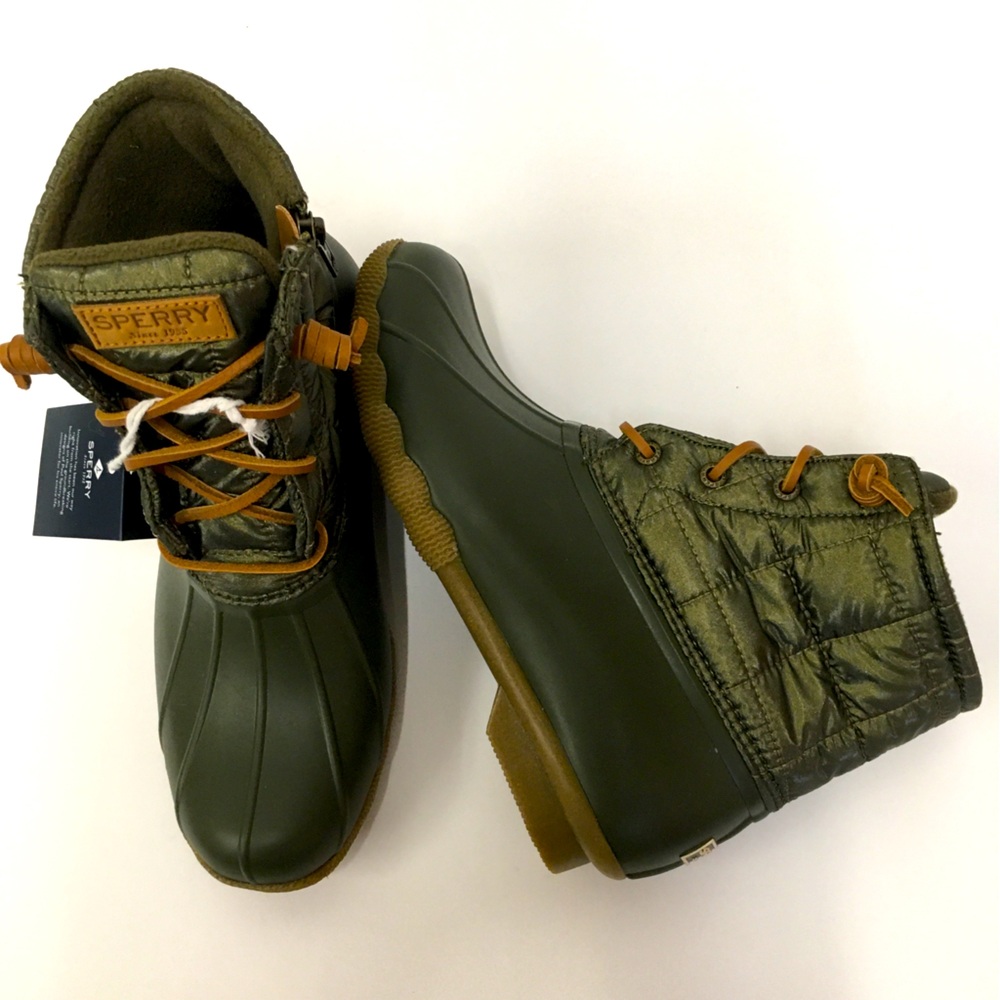 Sperry Techwave Rain Boots 8.5 Green NEW Water Resistant Non Slip Duck Boots